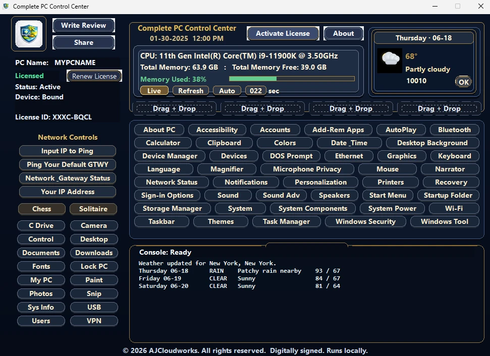 Complete PC Control Center application preview
